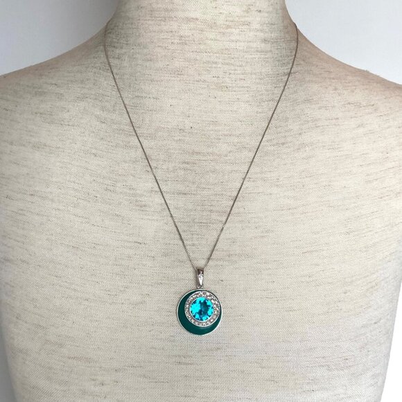 Sterling Silver 925 David Sigal Round Turquoise Enamel Pendant Necklace 20" - Picture 8 of 16
